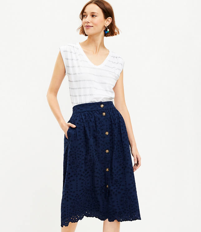 Button Pocket Midi Skirt