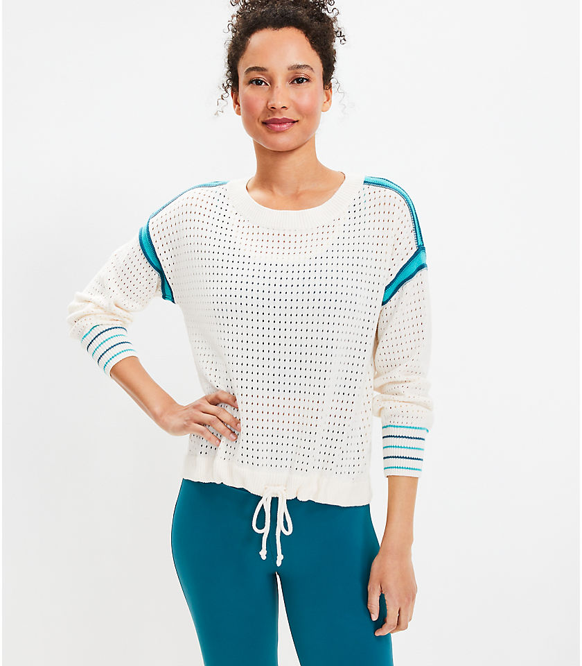 Lou & Grey Striped Pointelle Drawstring Sweater