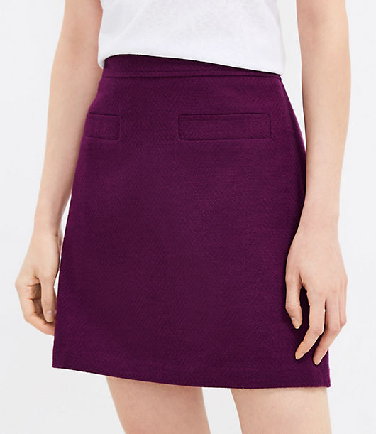 Loft Petite Herringbone Tweed Shift Pocket Skirt