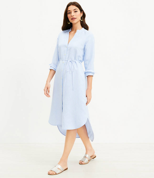 Petite Striped Hi-Lo Shirtdress