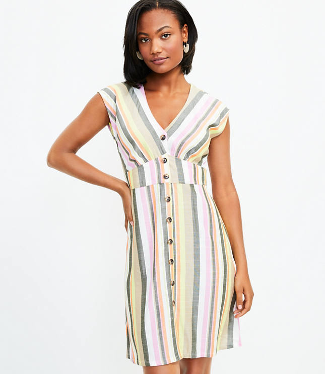 Tall Striped Button Flare Dress