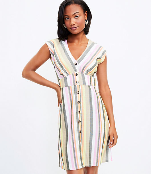 Loft Petite Striped Button Flare Dress