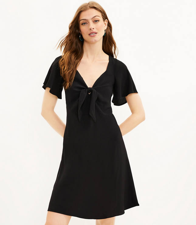 Lace Up Flounce Swing Dress - Black