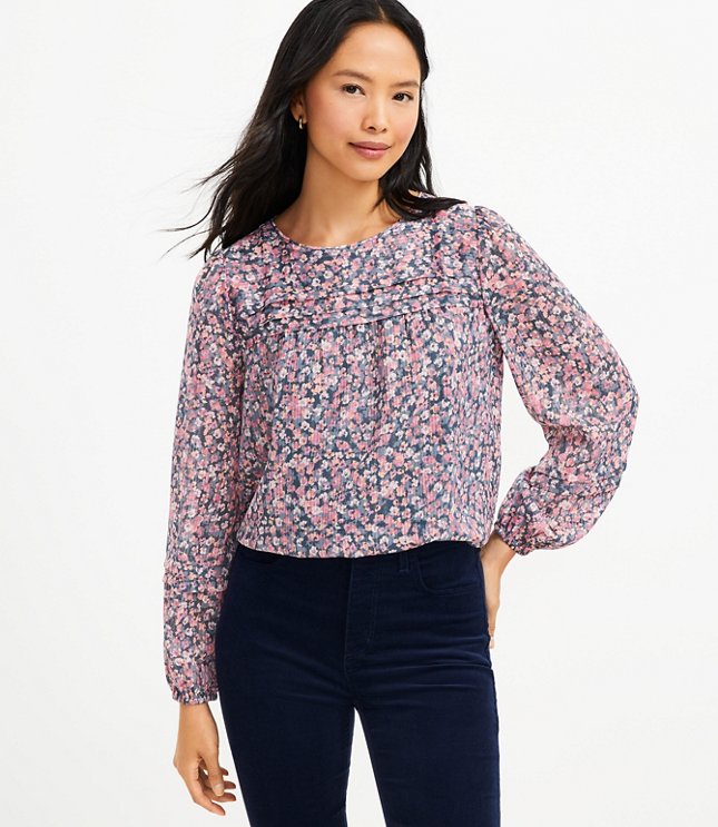 Shimmer Floral Pleated Blouse
