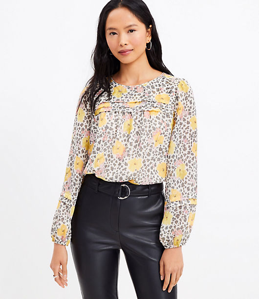 Loft Shimmer Floral Pleated Blouse