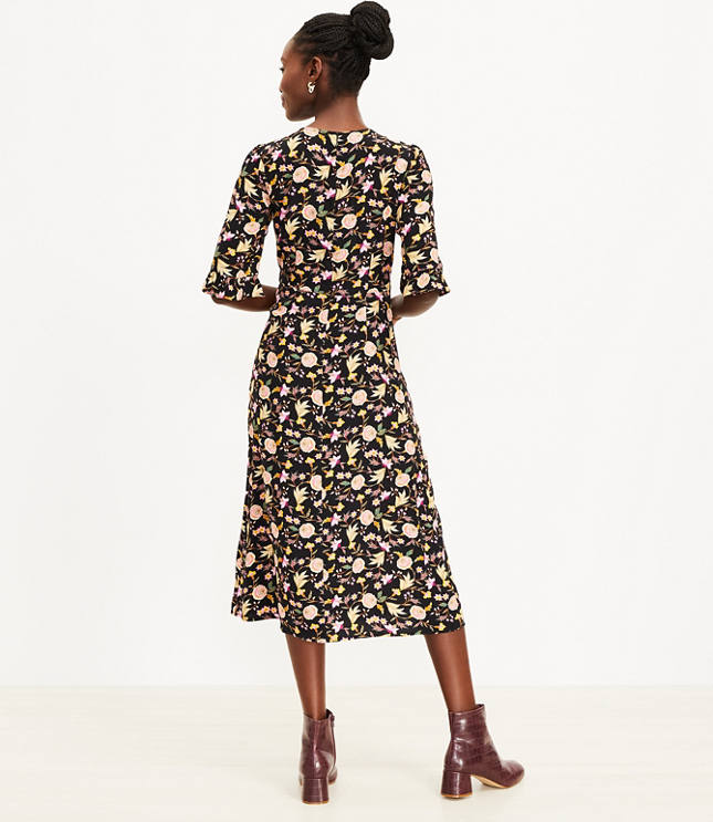 Floral Ruffle Sleeve Midi Dress
