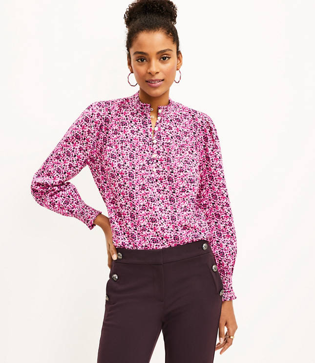 Loft Vine Smocked Button Blouse