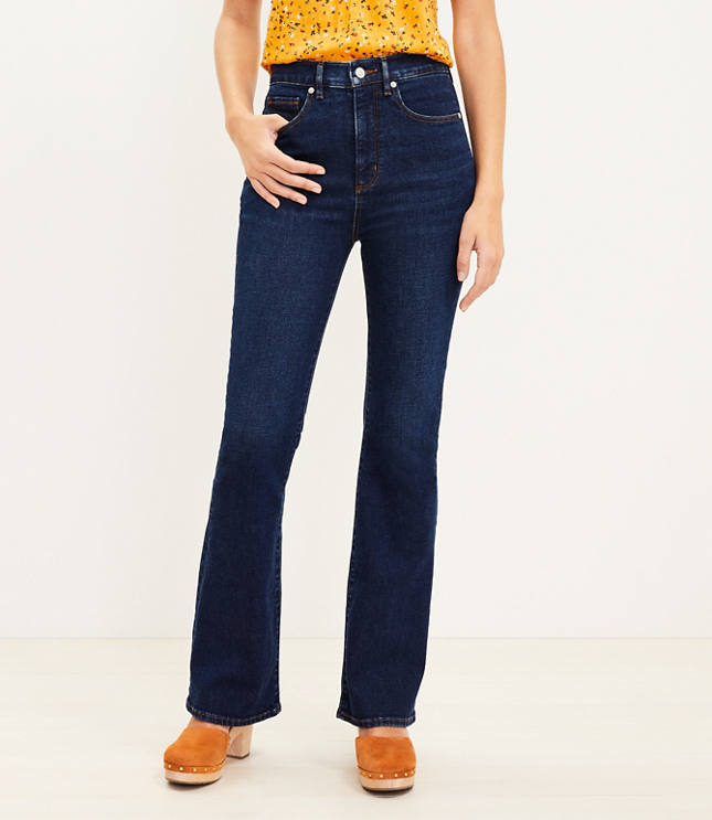 Cuffed High Rise Straight Jeans in Bright Mid Indigo Wash