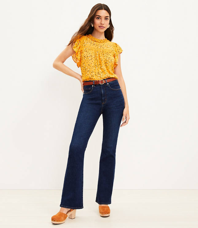 High Rise Slim Flare Jeans in Rich Dark Indigo Wash