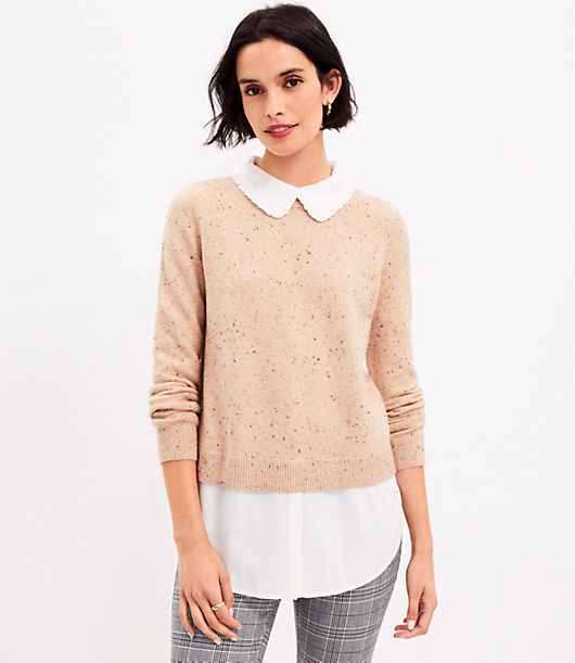 Loft Flecked Shirttail Mixed Media Sweater