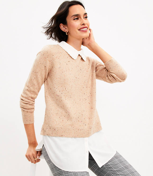 Flecked Shirttail Mixed Media Sweater