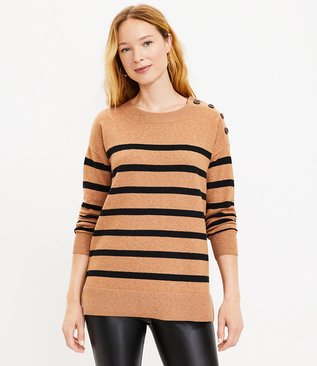 Striped Shoulder Button Tunic Sweater