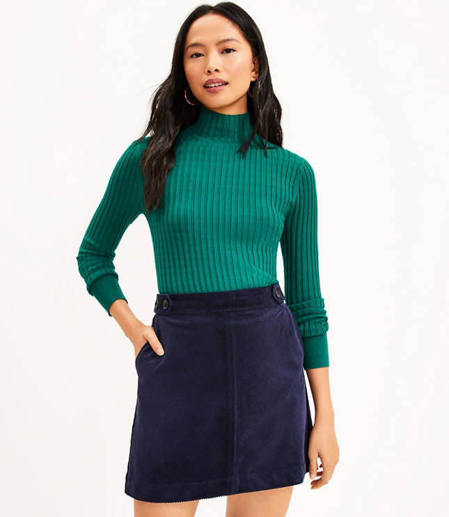 Corduroy Button Tab Pocket Skirt | LOFT