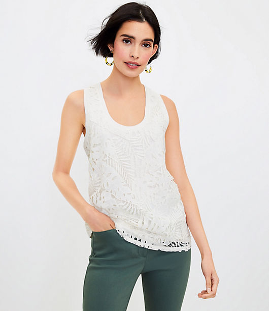 Loft Petite Palm Lace Relaxed Scoop Neck Tank