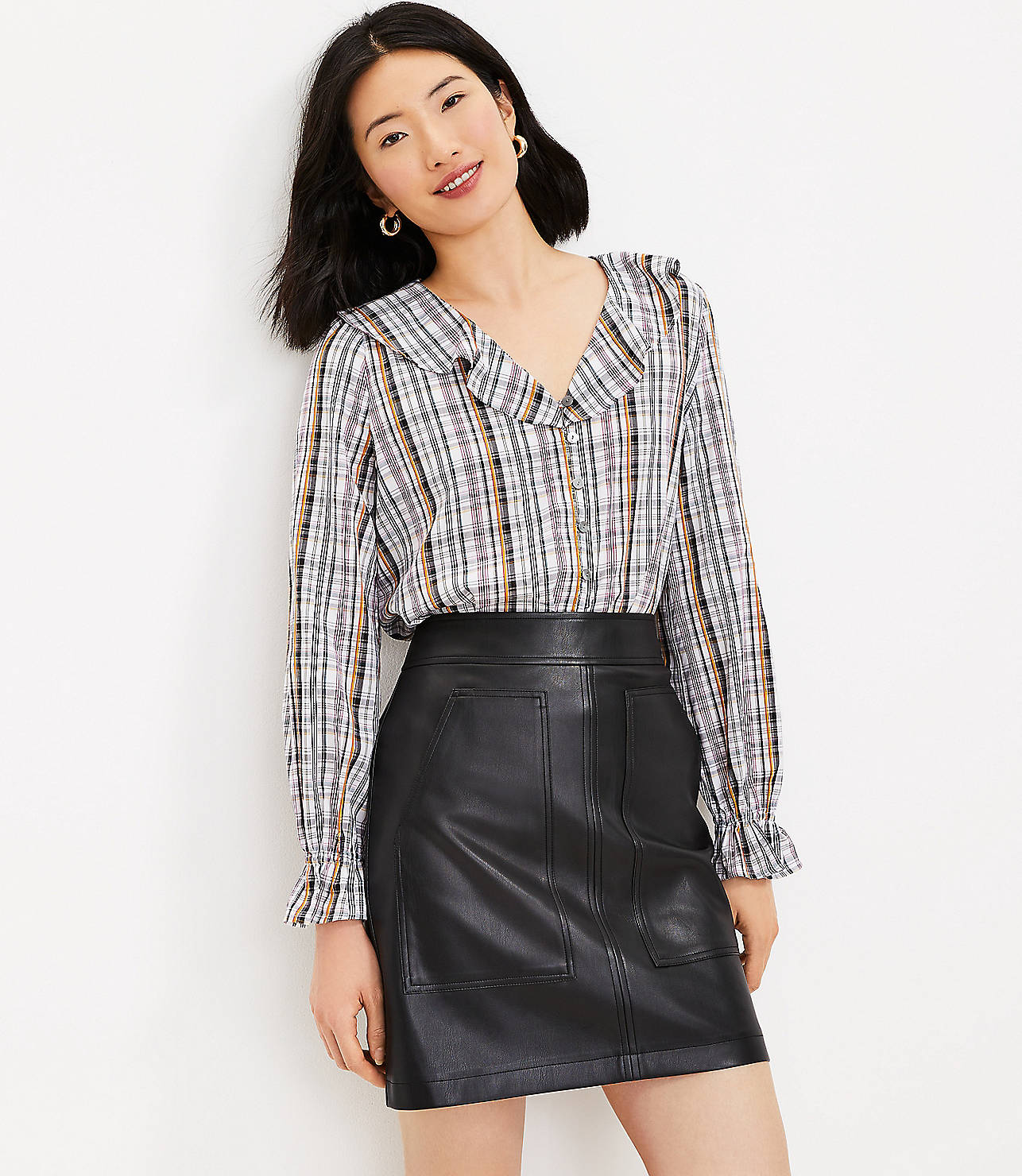 Faux Leather Pocket Shift Skirt