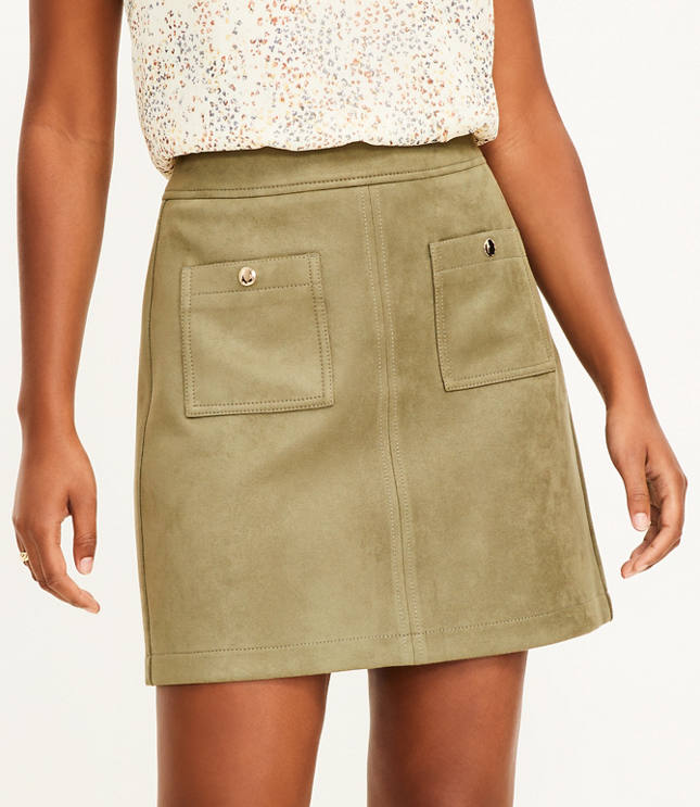 Faux Suede Pocket Shift Skirt