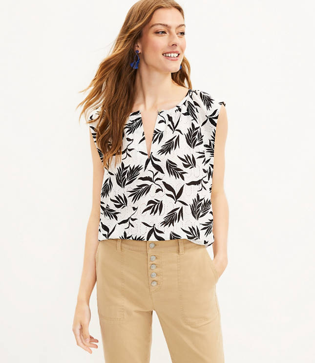 Petite Palm Flutter Sleeve Shell