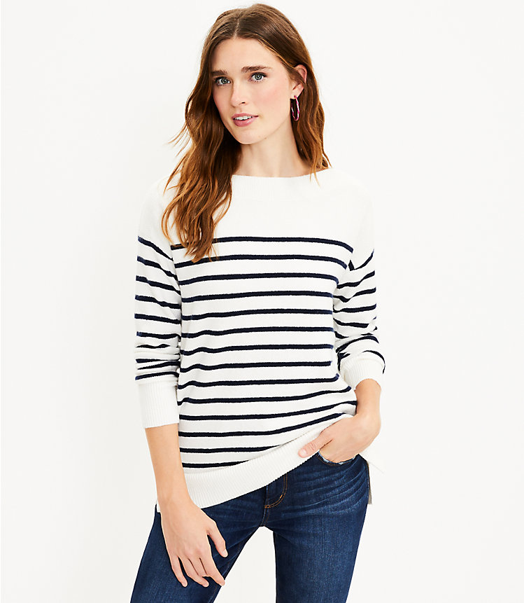 Striped Heart Elbow Tunic Sweater image number 0