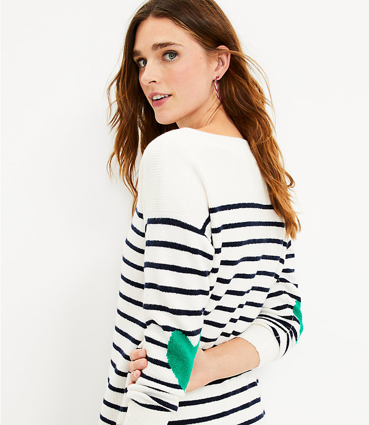 Striped Heart Elbow Tunic Sweater image number 1