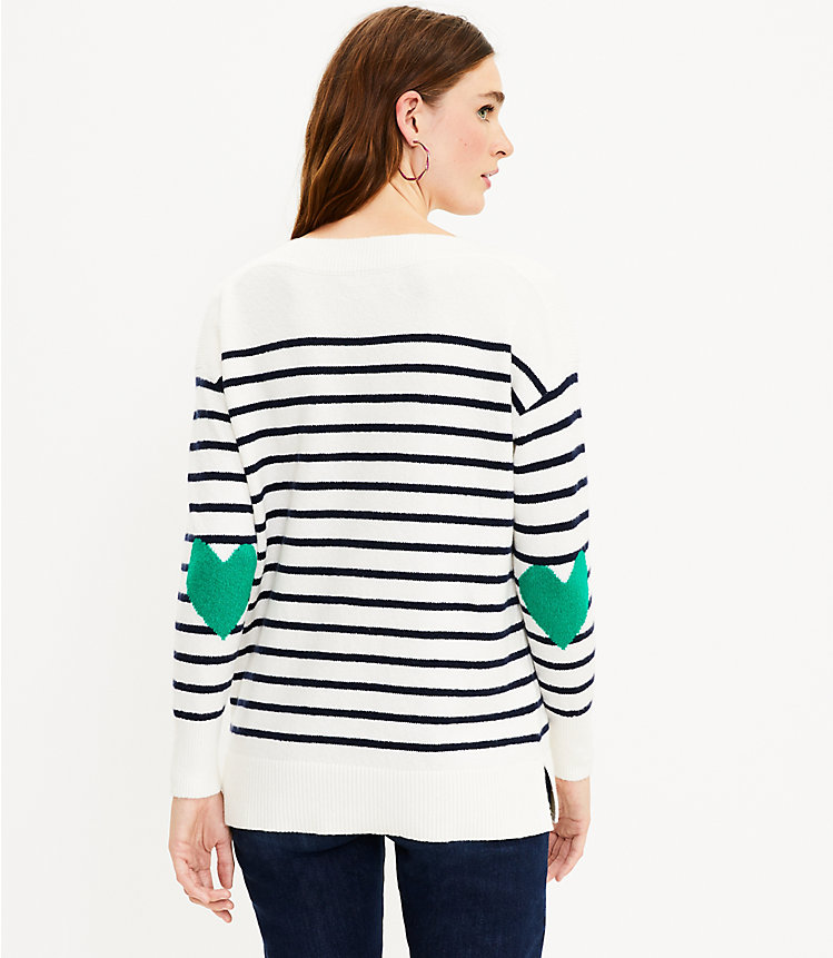 Striped Heart Elbow Tunic Sweater image number 2