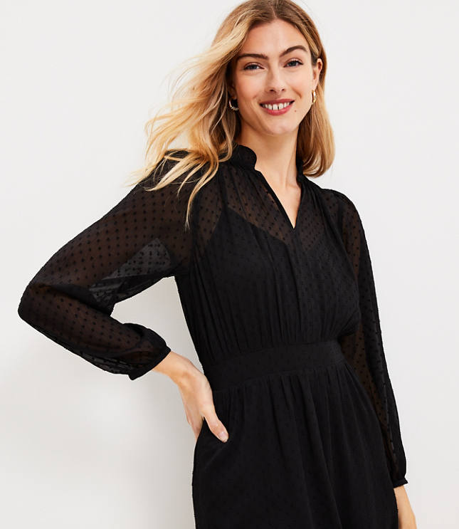 Petite Dot Jacquard Mock Neck Shift Dress