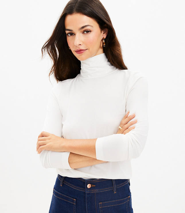 Petite Houndstooth Long Sleeve Turtleneck Top - Popcorn