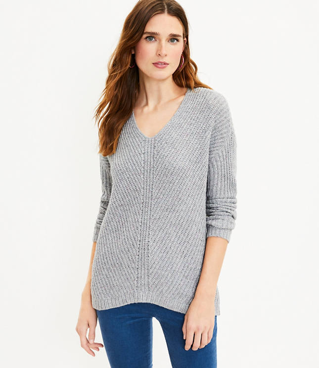 Ribbed V-Neck Tunic Sweater