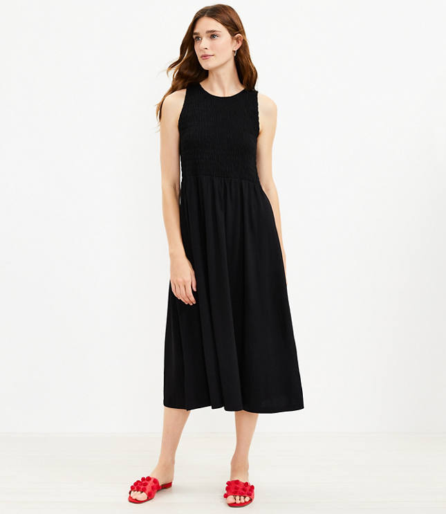 Smocked Bodice Midi Dress LOFT