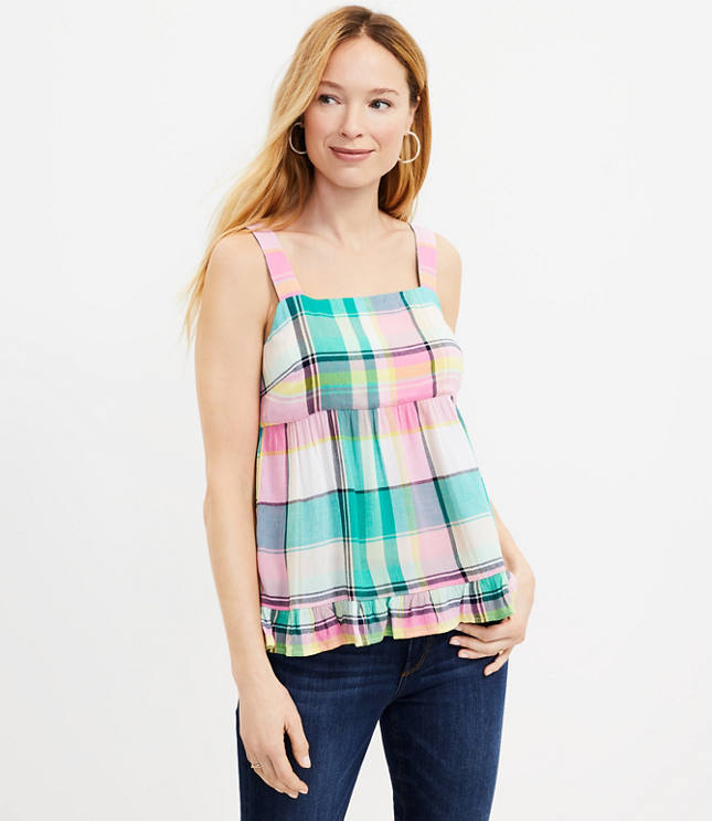 Floral Plaid Peplum Cami