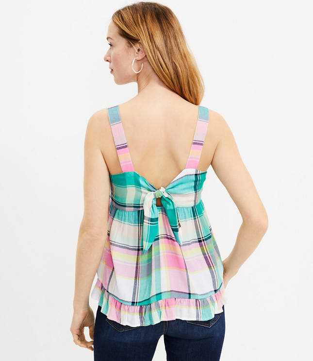 Petite Plaid Tie Back Peplum Cami