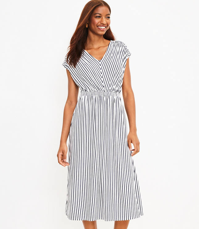 Loft Striped Tie Back Midi Dress