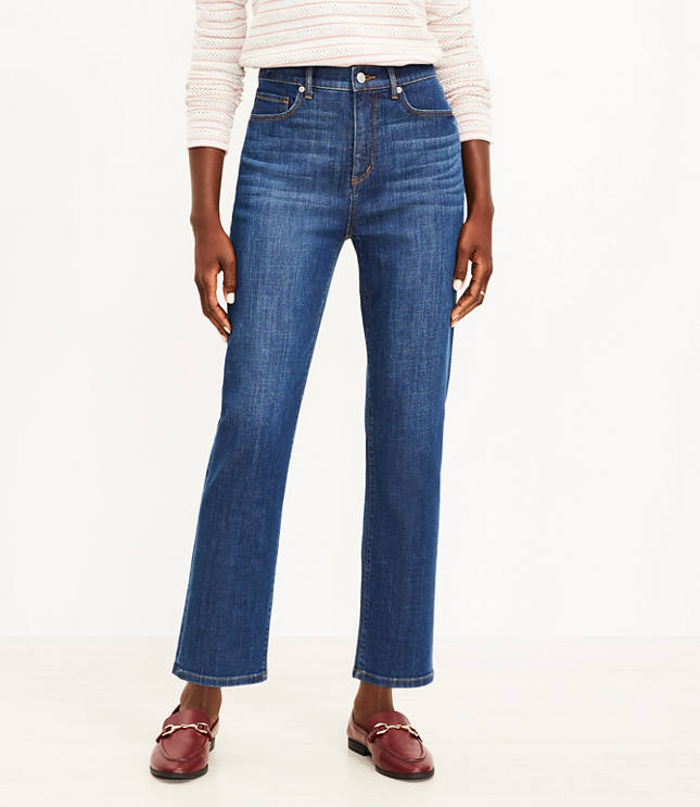 Loft High Rise Straight Crop Jeans in Original Dark Indigo Wash Size 32 Women's