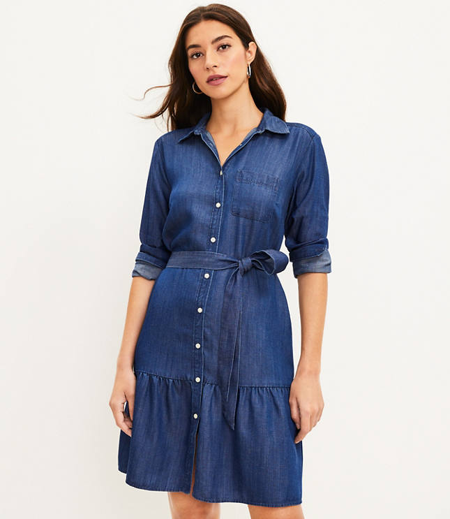 Chambray Flounce Shirtdress