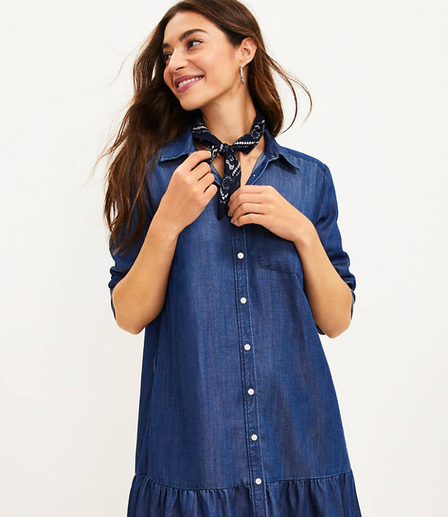 Chambray Flounce Shirtdress