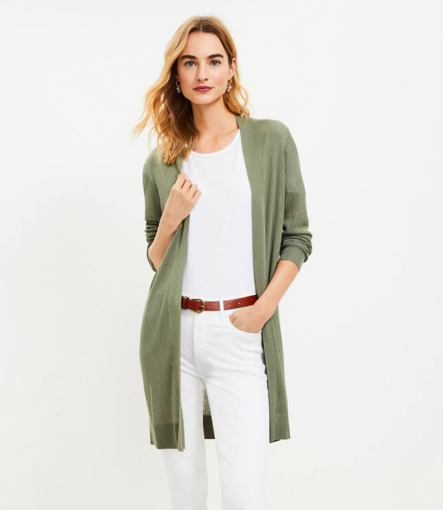 LOFT Lou Grey Hi Rib Open Cardigan, $59, LOFT