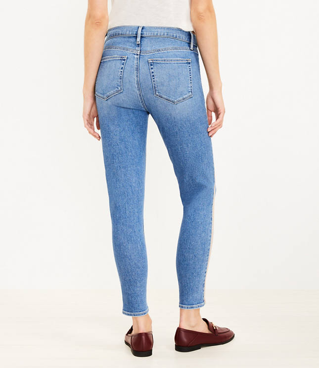 Curvy Side Stripe Mid Rise Skinny Jeans in Light Indigo Wash