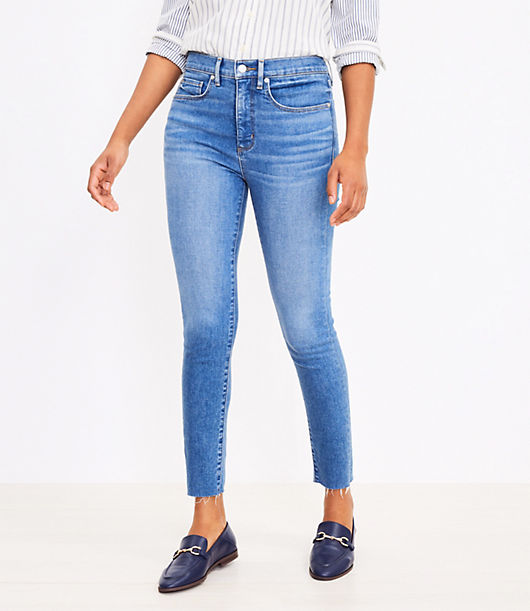 Loft Curvy Fresh Cut High Rise Skinny Jeans in Mid Indigo Wash
