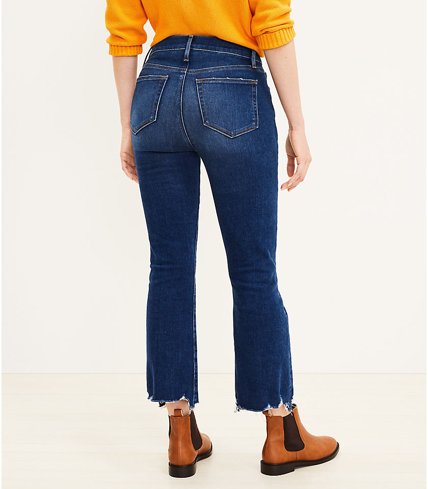 Tall Curvy Chewed Hem High Rise Kick Crop Jeans in Destructed Mid Wash