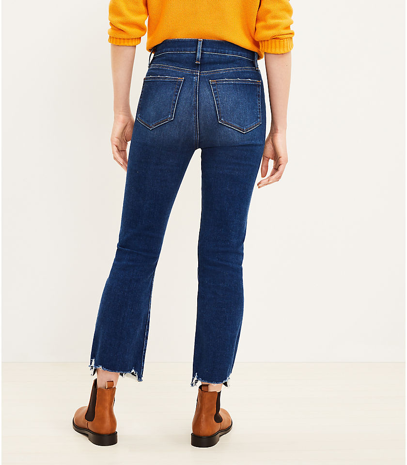 Tall Chewed Hem High Rise Kick Crop Jeans in Destructed Mid Wash