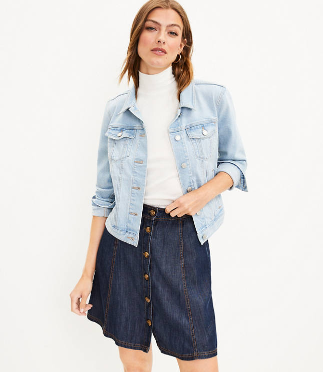 Patch Pocket Denim Skirt in Dark Indigo Wash