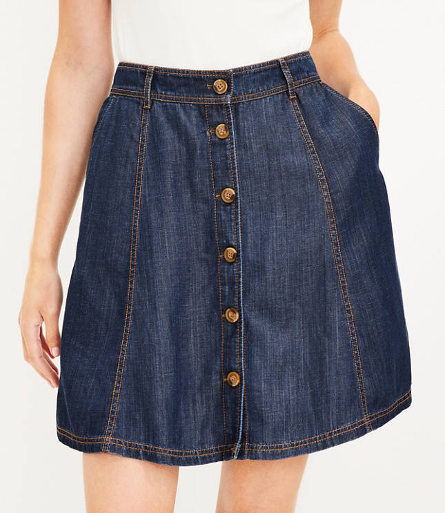 Patch Pocket Denim Skirt in Dark Indigo Wash