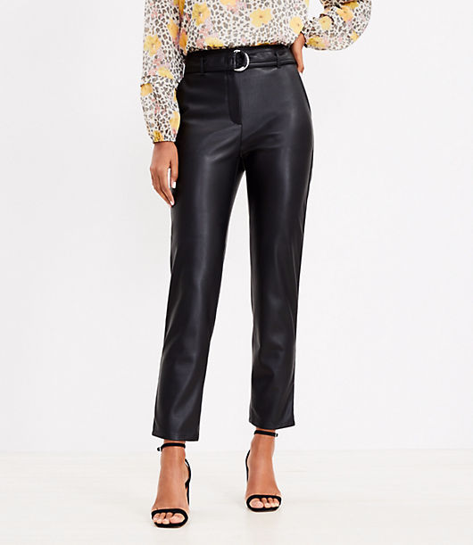 Loft Belted Slim Taper Pants in Faux Leather