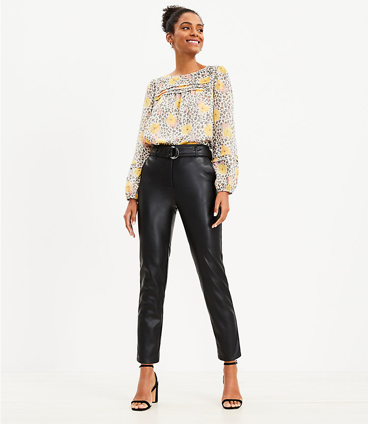 Belted Slim Taper Pants in Faux Leather