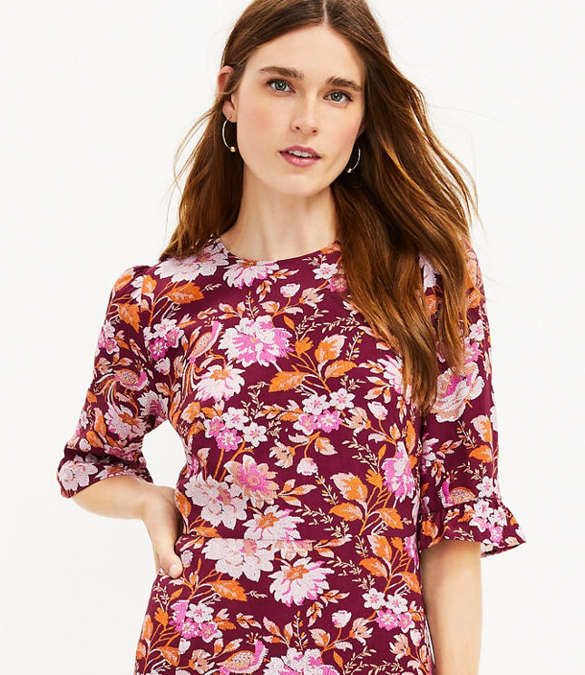 Floral ruffle shop sleeve dress