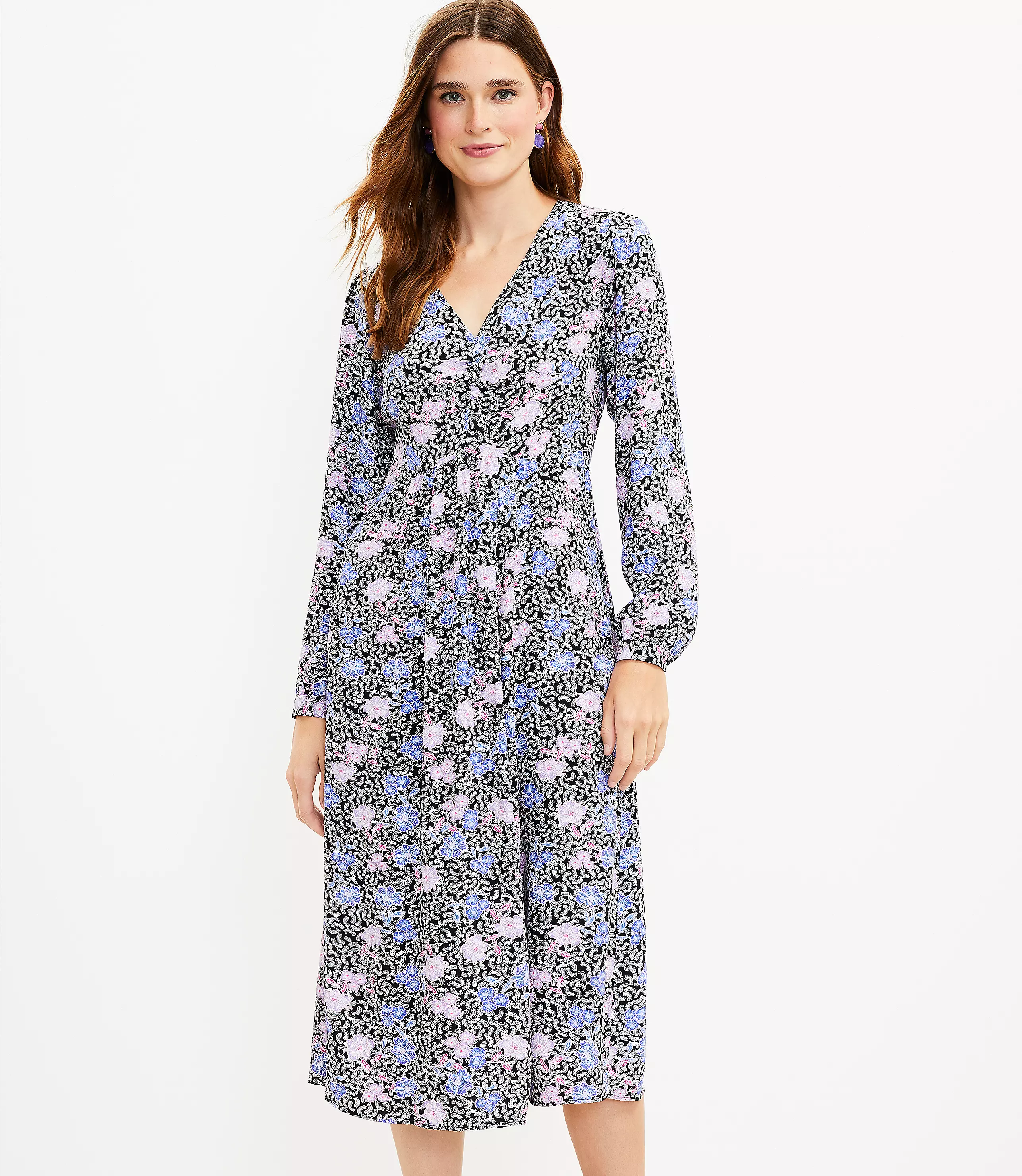 Floral Ruched Midi Dress