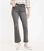 Let Down Hem High Rise Kick Crop Jeans in Light Grey Wash carousel Product Image 1