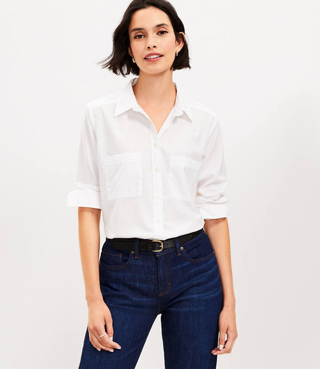 Petite Jeweled Relaxed Everyday Shirt - White