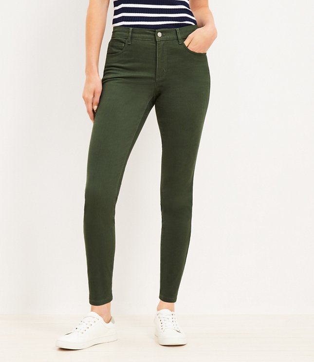 Petite Five Pocket Skinny Pants in Sateen - Spring Pine