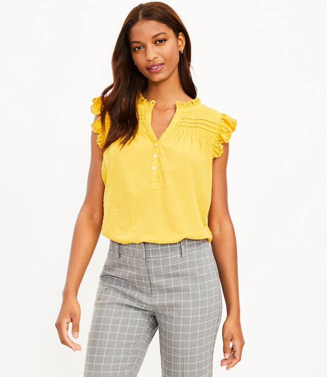 Loft Petite Clip Pintucked Ruffle Button Top