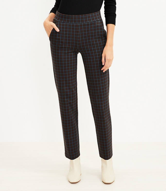 Pull On Straight Pants in Plaid Ponte